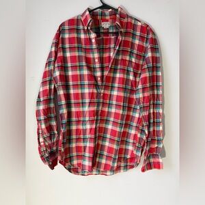 J. Crew Summer Plaid Cotton Button Down Shirt Casual Red Green Size M